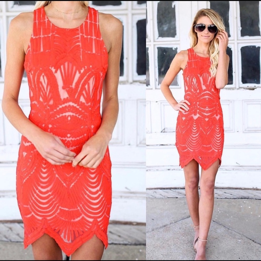 Vici Coral Majestic Lace Dress - NWT